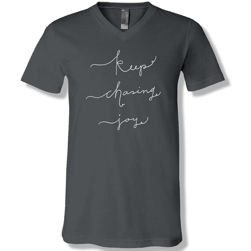 SALE Sassy Frass Keep Chasing Joy Canvas V-neck T-Shirt