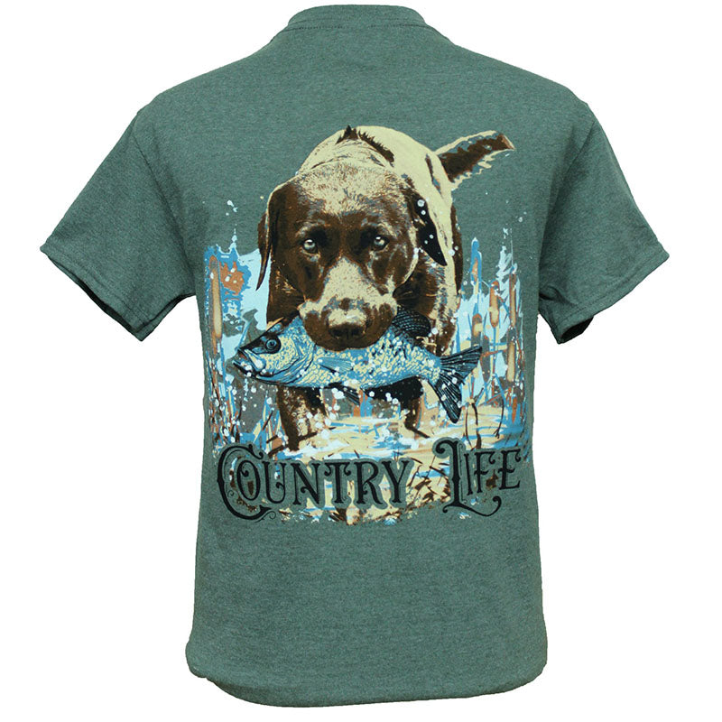 Country Life Outfitters Fishing Dog Unisex Green T-Shirt