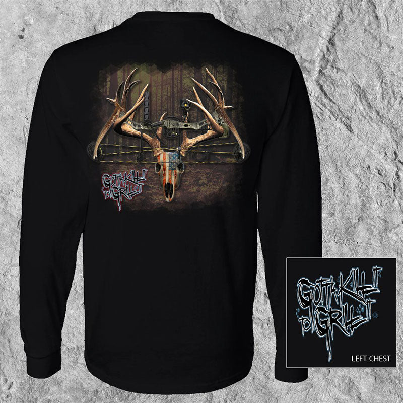 Gotta Kill It To Grill It USA Bow Deer Skull Unisex Long Sleeve T-Shirt