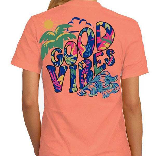 Southern Attitude Tortuga Moon Good Vibes Soft Canvas Papaya T-Shirt