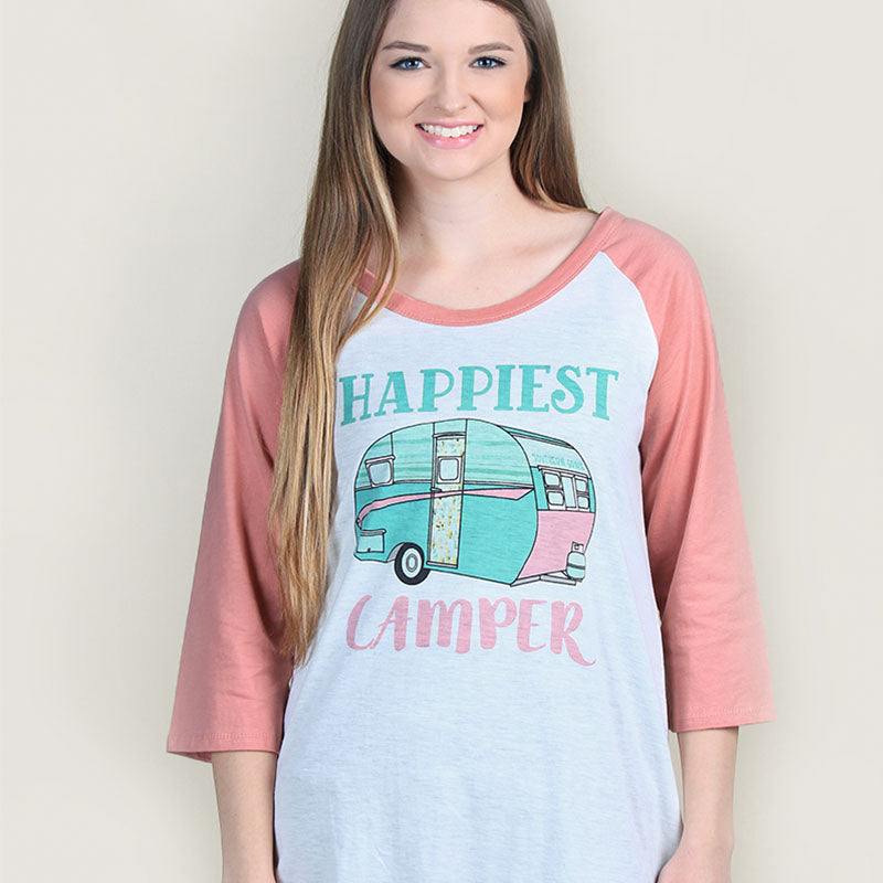 Bjaxx Southern Grace Happiest Camper Long Sleeve Raglan T-Shirt
