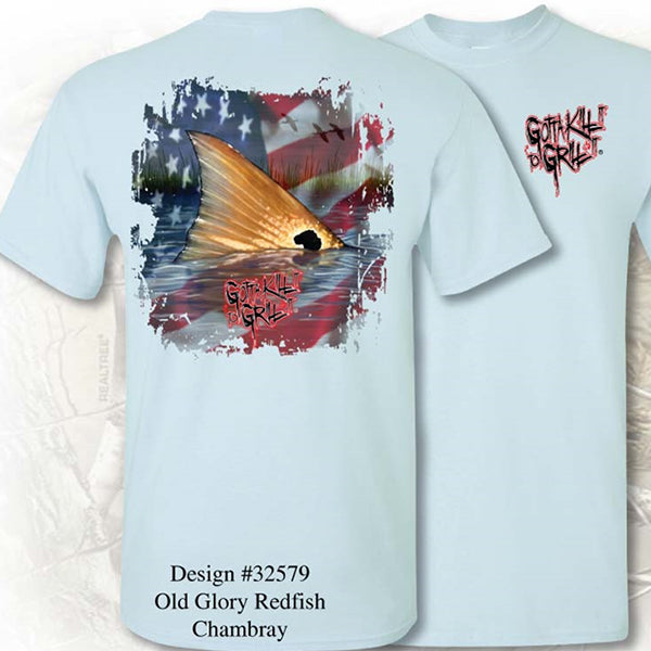 Gotta Kill It To Grill It Old Glory Redfish Unisex Pocket T-Shirt