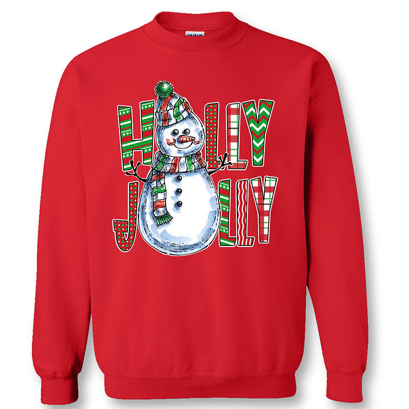 Sassy Frass Holly Jolly Christmas Snowman Long Sleeve Crew Sweatshirt
