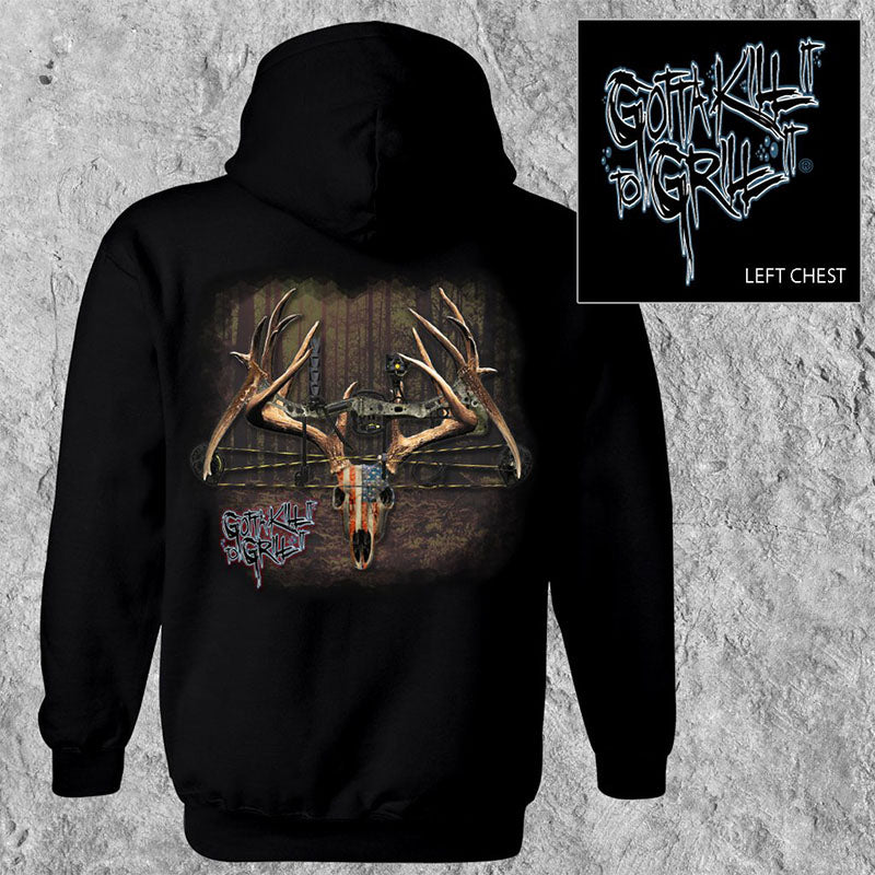 Gotta Kill It To Grill It Bow Deer Skull Unisex Long Sleeve Hoodie - SimplyCuteTees
