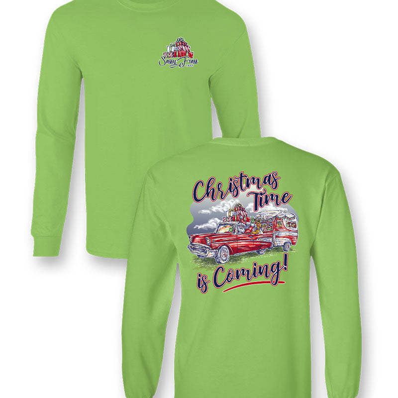 SALE Sassy Frass Christmas Time is Coming Santa Long Sleeve T-Shirt