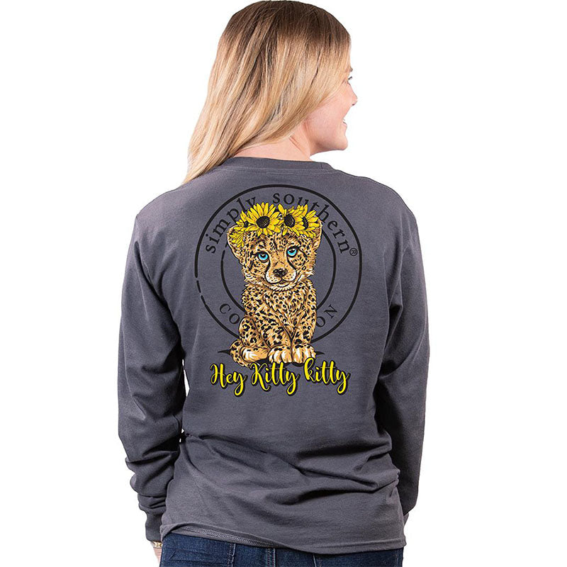 Simply Southern Hey Kitty Kitty Sunflower Long Sleeve T-Shirt