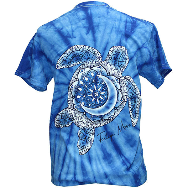 Southern Attitude Tortuga Moon Turtle Blue Tie Dye T-Shirt