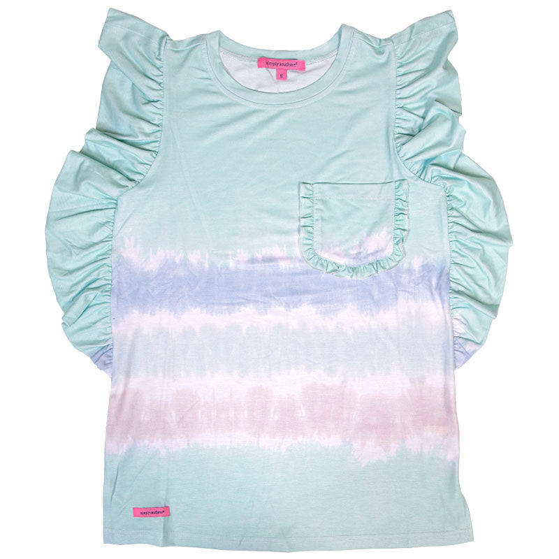 SALE Simply Southern Ruffle Tie Dye Blue T-Shirt