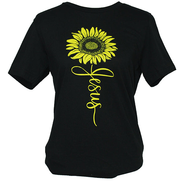 Southern Attitude Sunflower Jesus Front Print T-Shirt