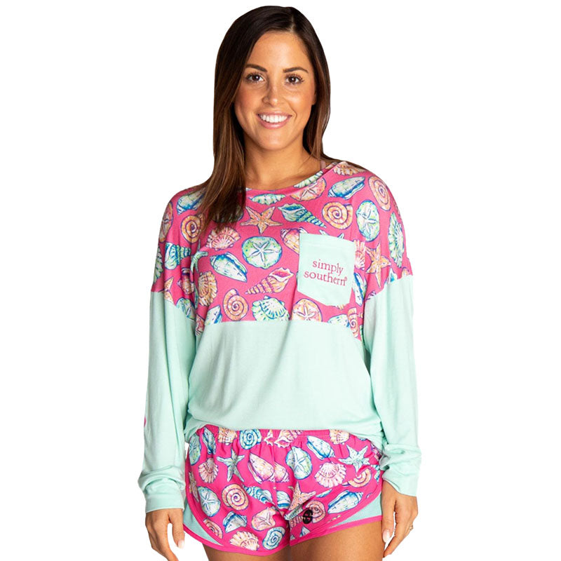 Simply Southern Preppy Sea Shells Beach Long Sleeve Jersey T-Shirt