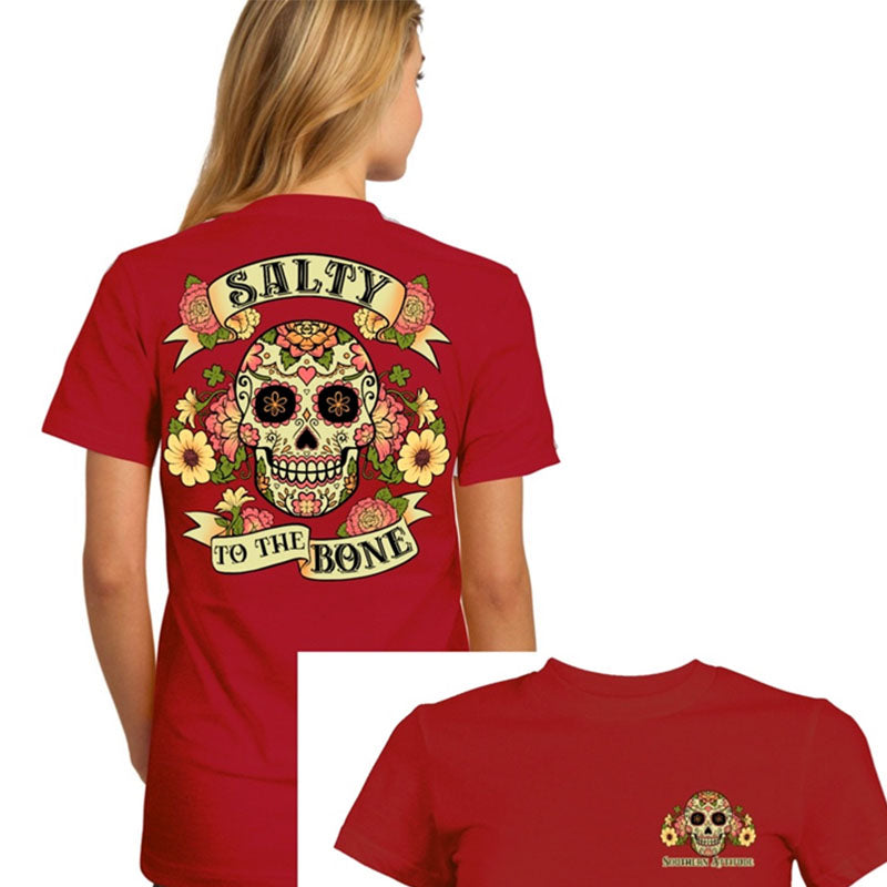 Southern Attitude Preppy Salty to the Bone Sugar Skull T-Shirt