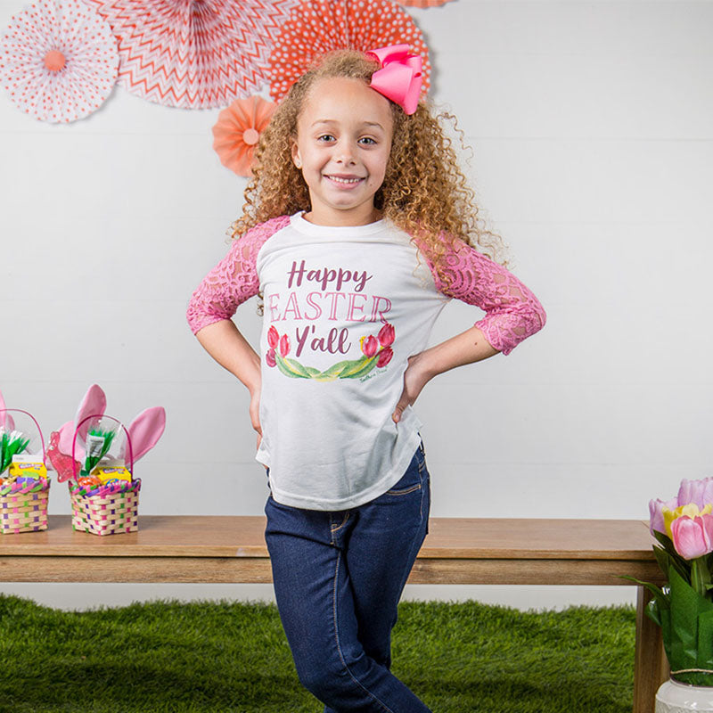 SALE Youth Bjaxx Southern Grace Happy Easter Lace Sleeves T-Shirt