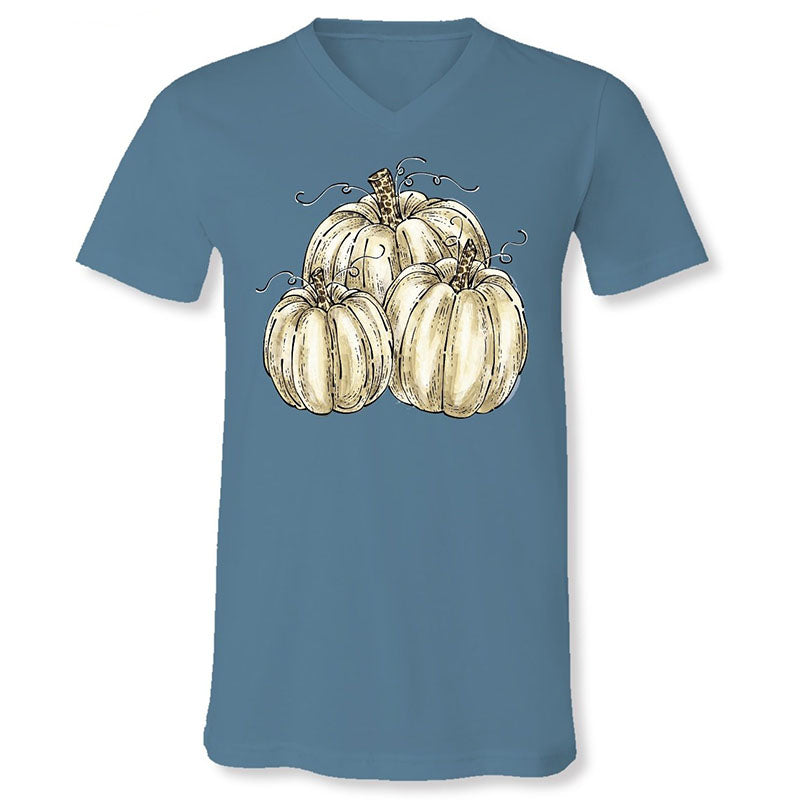 Sassy Frass White Pumpkin V-Neck Canvas T-Shirt