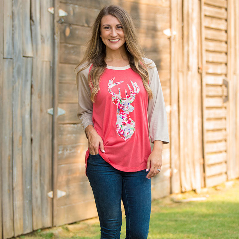 SALE Bjaxx Southern Grace Floral Deer Raglan T-Shirt