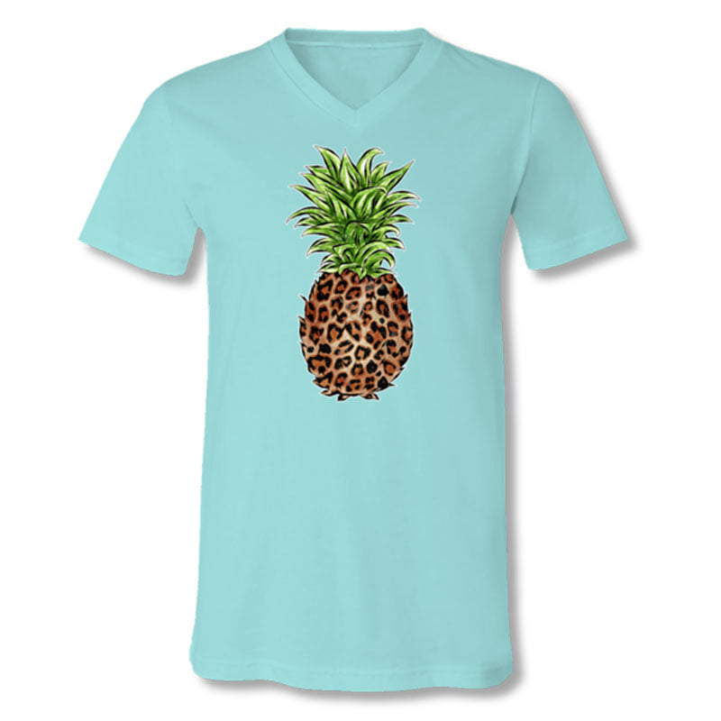 SALE Sassy Frass Preppy Leopard Pineapple V-Neck Canvas T-Shirt
