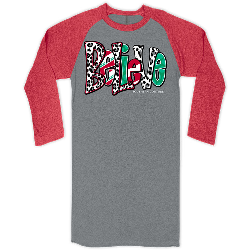 Southern Couture Christmas Believe Raglan Long Sleeve T-Shirt