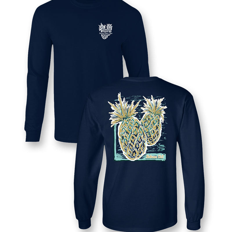 SALE Sassy Frass Metallic Glitter Pineapple Long Sleeve T-Shirt