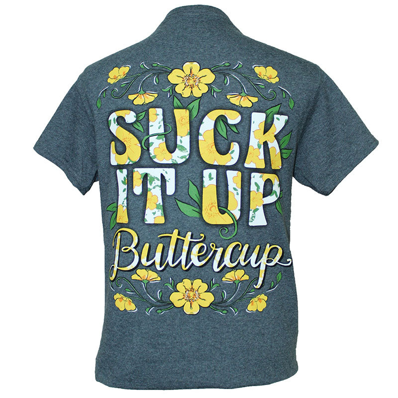 Southern Attitude Preppy Suck It Up Buttercup Grey T-Shirt