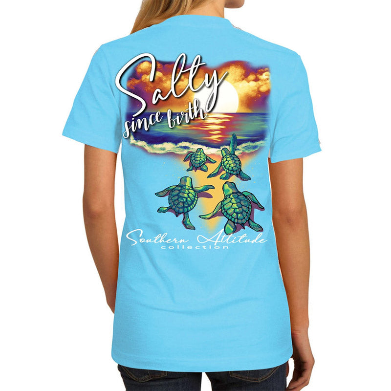 Southern Attitude Salty Since Birth Turtles Sky T-Shirt