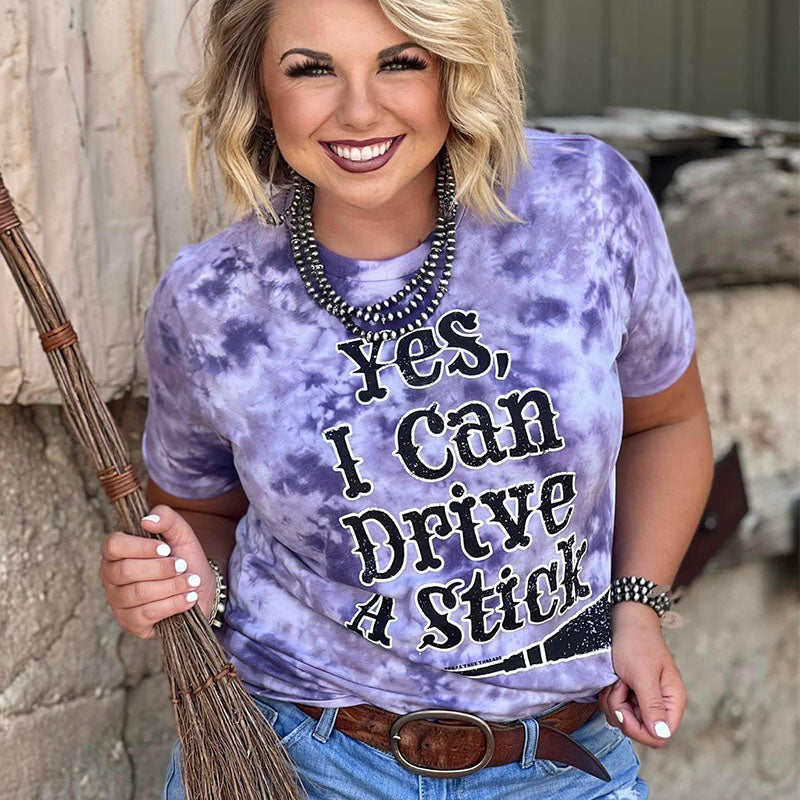 Texas True Threads I Can Drive a Stick Halloween Tie Dye T-Shirt