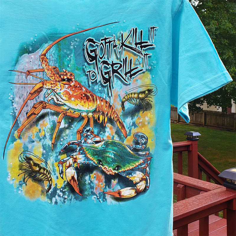 Gotta Kill It To Grill Crustaceans Fishing Unisex Pocket T-Shirt