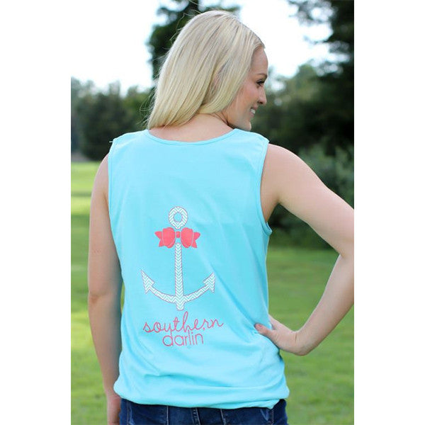 Southern Darlin Comfort Color Anchor Bow Chevron Bright Girlie T-Shirt Tank Top - SimplyCuteTees