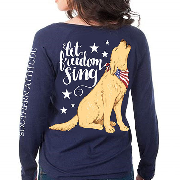 Southern Attitude Preppy Freedom Sing USA Dog Long Sleeve T-Shirt