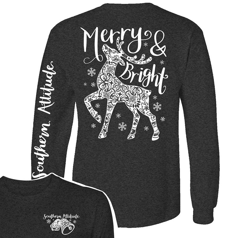 Southern Attitude Merry & Bright Holiday Long Sleeve T-Shirt
