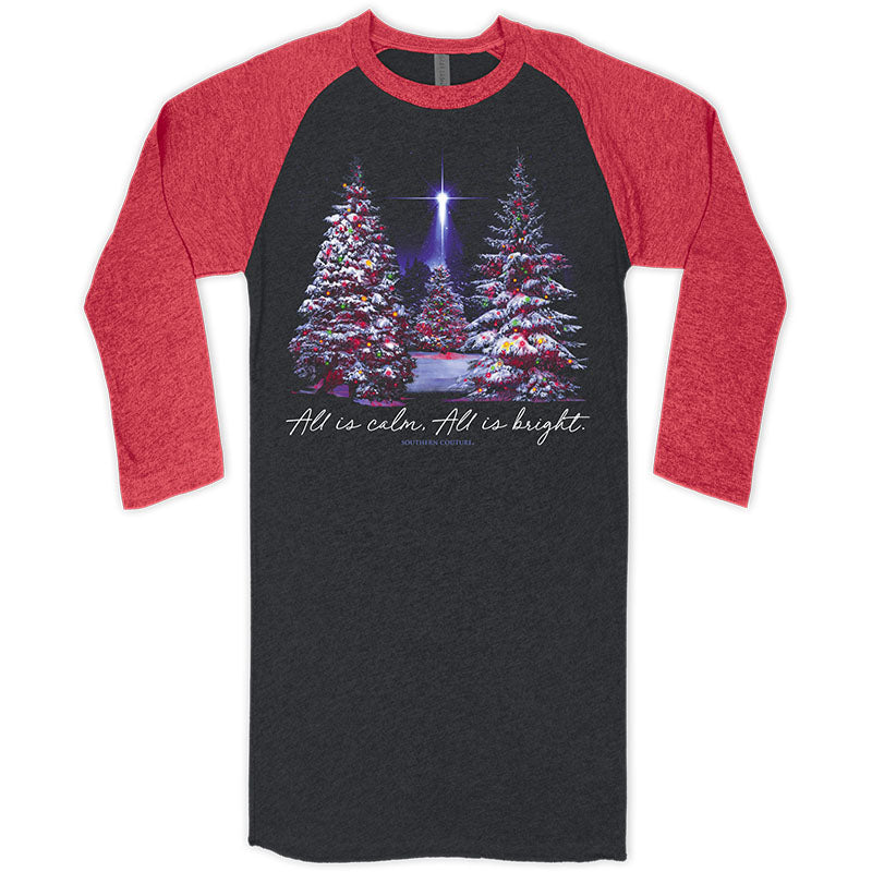 Southern Couture Christmas All Is Calm Raglan Long Sleeve T-Shirt