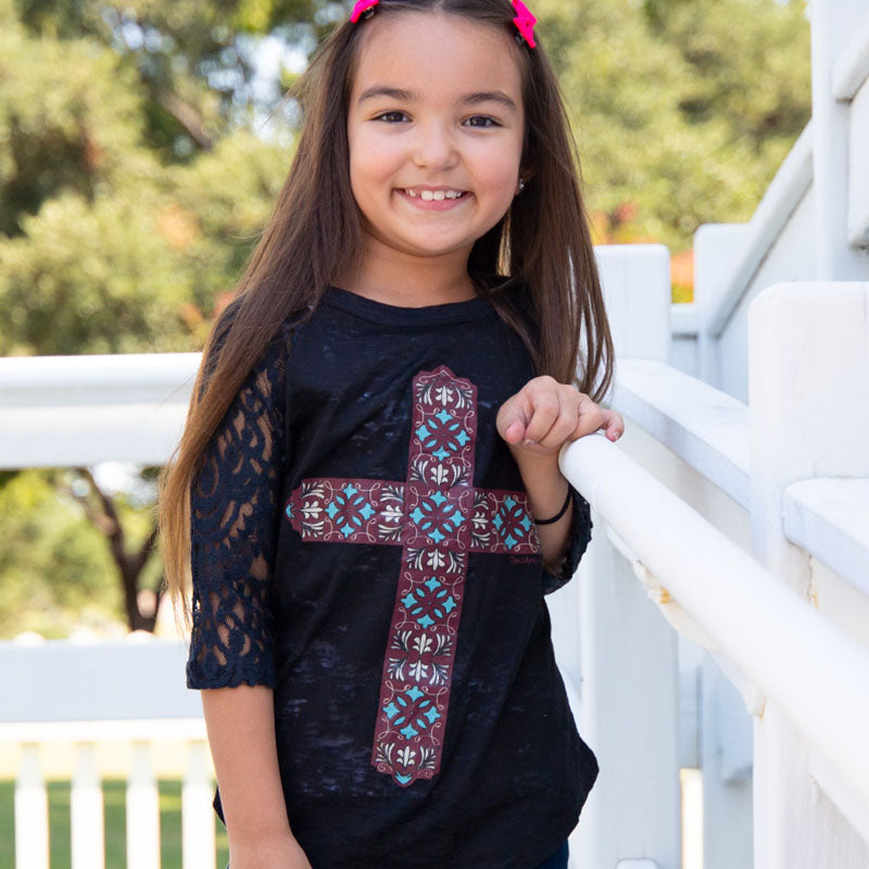 SALE Youth Bjaxx Southern Grace Cross Lace Sleeves T-Shirt