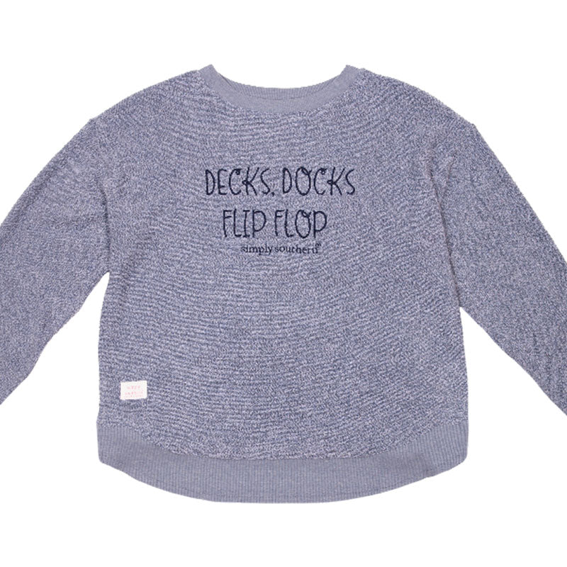 SALE Simply Southern Flip Flop Terry Pullover Soft Crew Long Sleeve T-Shirt