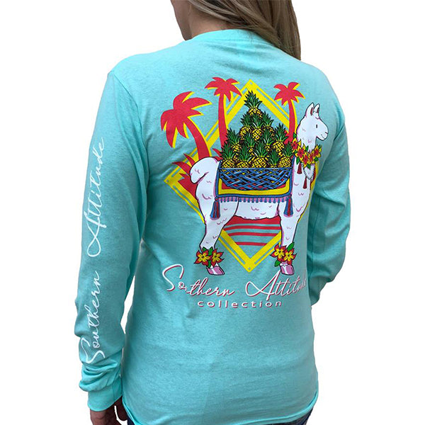 Southern Attitude Seafoam Preppy Pineapple Llama Long Sleeve T-Shirt