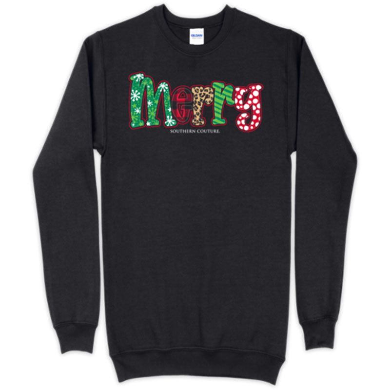 Southern Couture Merry Pattern Holiday Long Sleeve Sweatshirt