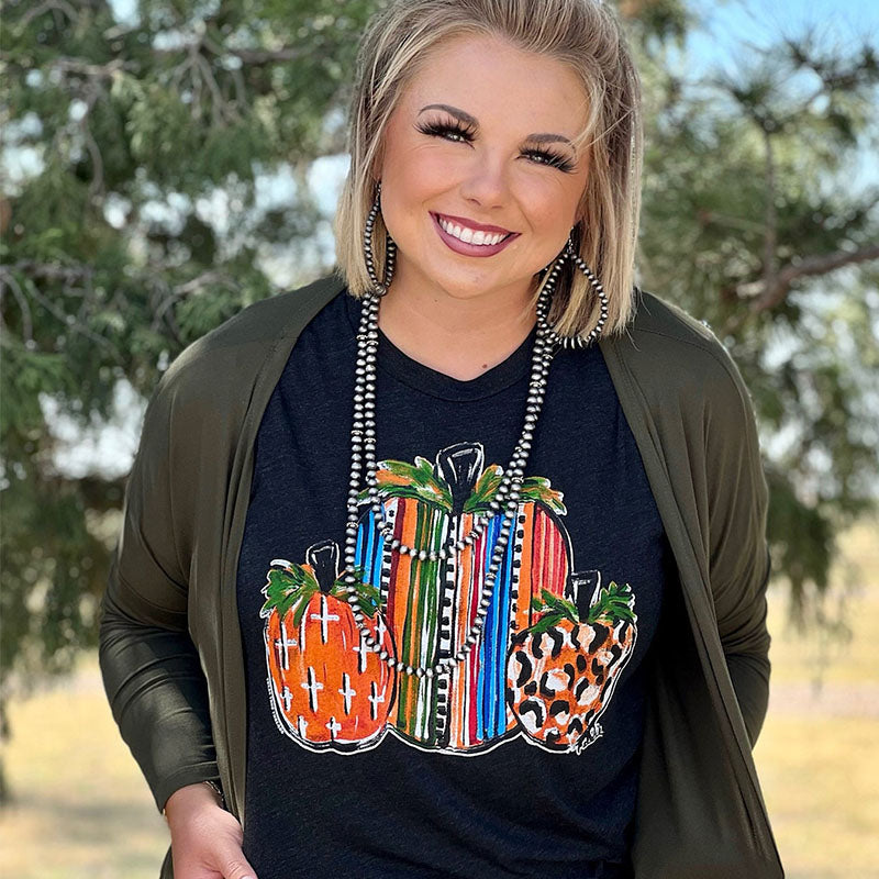 Texas True Threads Callie Ann Stelter Serape Pumpkins Canvas T-Shirt