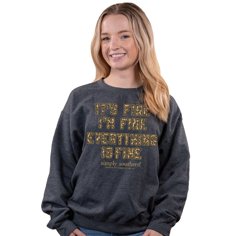 SALE Simply Southern Leopard Everything Is Fine Long Sleeve Crew Sweatshirt