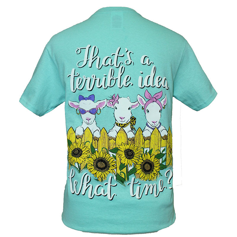 Southern Attitude What Time Goats Sunflower Seafoam T-Shirt