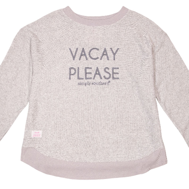 SALE Simply Southern Vacay Please Terry Pullover Soft Crew Long Sleeve T-Shirt