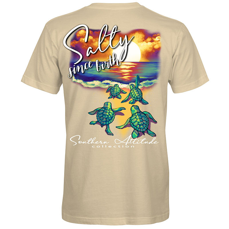 Southern Attitude Salty Since Birth Turtles Natural T-Shirt