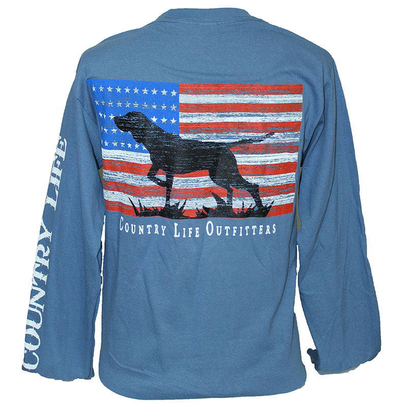 Country Life Outfitters Vintage USA Flag Dog Unisex Long Sleeve T-Shirt