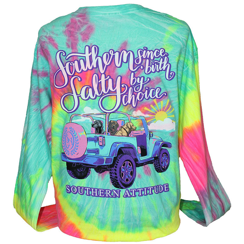 SALE Southern Attitude Salty By Choice Tie Dye Long Sleeve T-Shirt