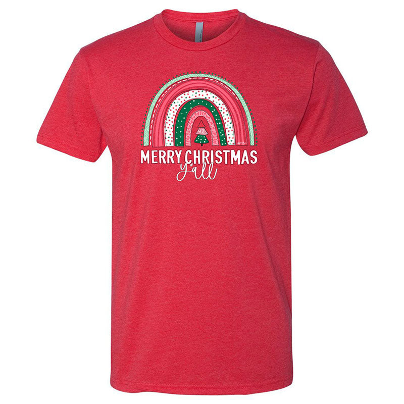 Southernology Statement Merry Christmas Y'all Rainbow Canvas T-Shirt - SimplyCuteTees
