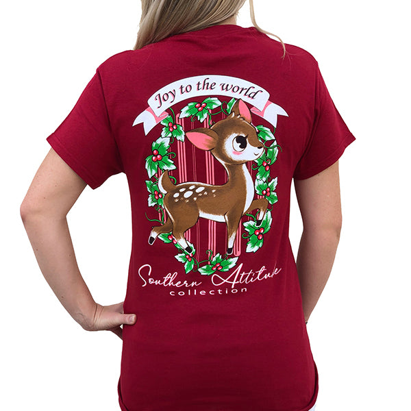 Southern Attitude Preppy Holiday Joy To The World Deer T-Shirt
