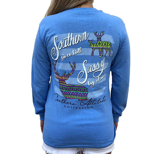 Southern Attitude Preppy Sassy Aztec Deer Long Sleeve T-Shirt