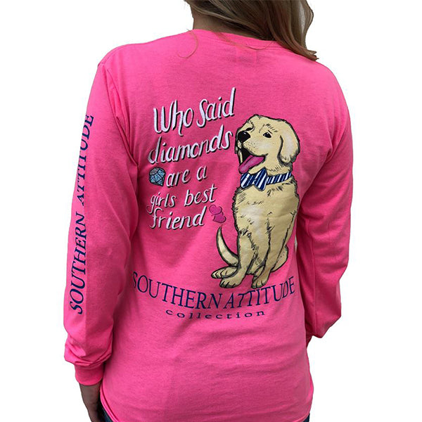 Southern Attitude Preppy Diamonds Are A Girls Best Friend Pink Long Sleeve T-Shirt