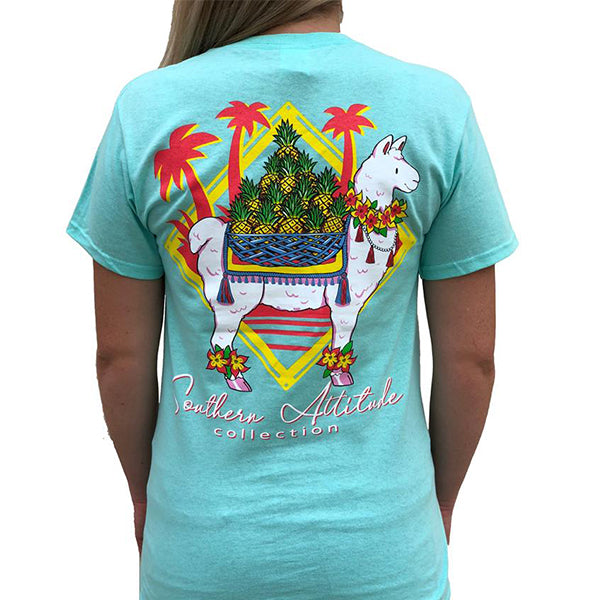 Southern Attitude Seafoam Preppy Pineapple Llama T-Shirt