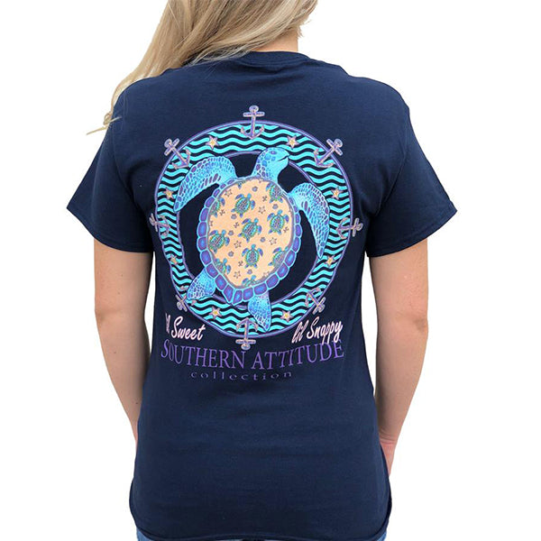 Southern Attitude Preppy Lil Snappy Turtle Navy T-Shirt