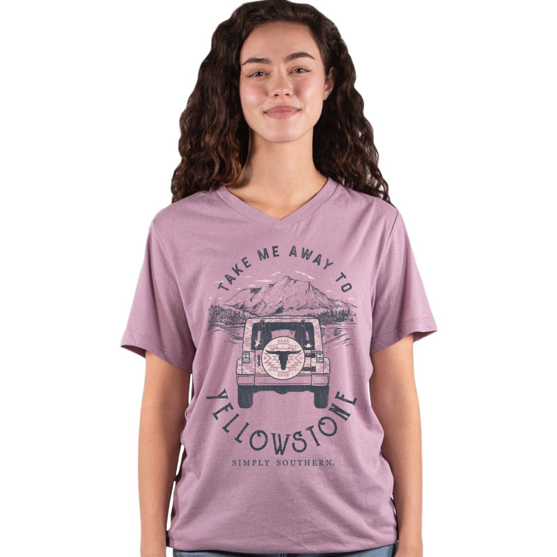 SALE Simply Southern Take Me Away Mountains V-Neck Collection T-Shirt