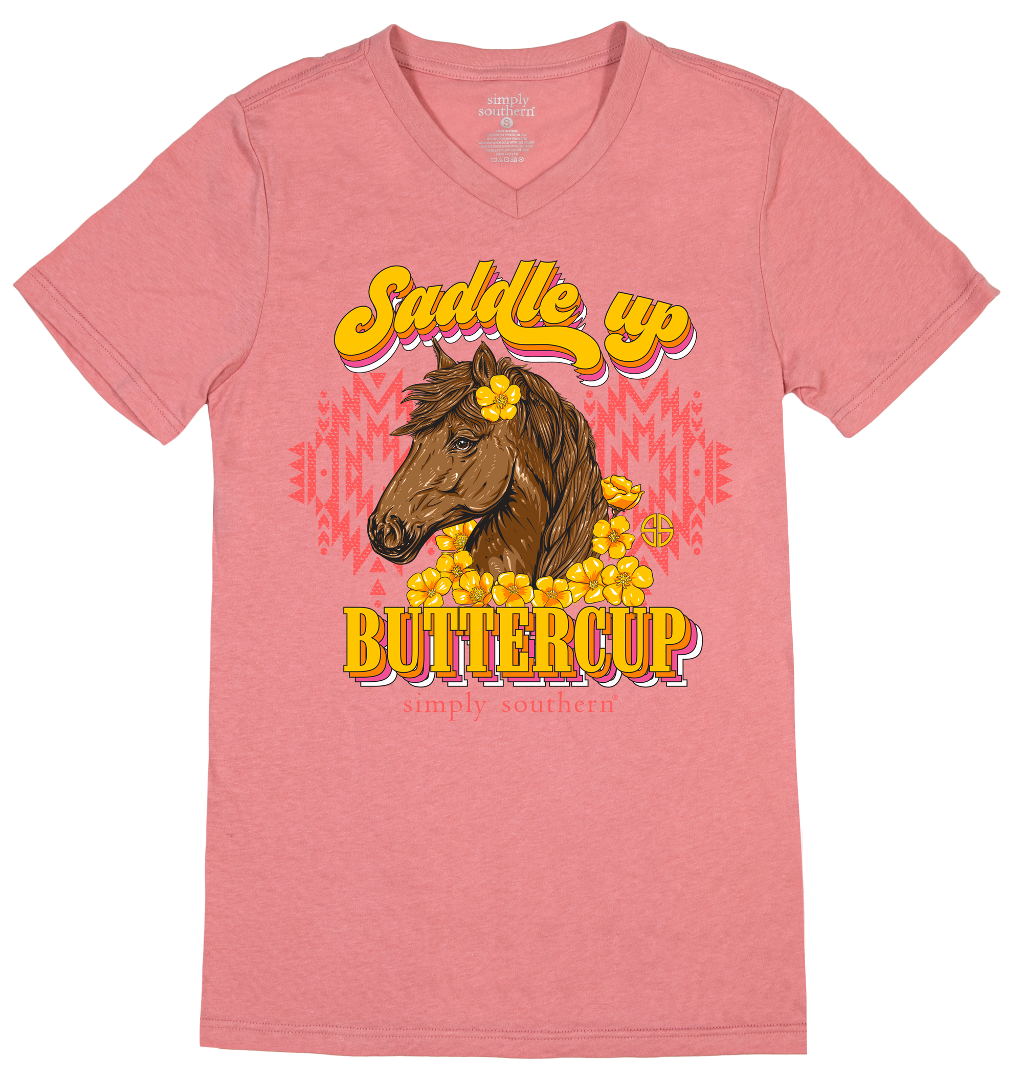 SALE Simply Southern Saddle Up Buttercup V-Neck Collection T-Shirt