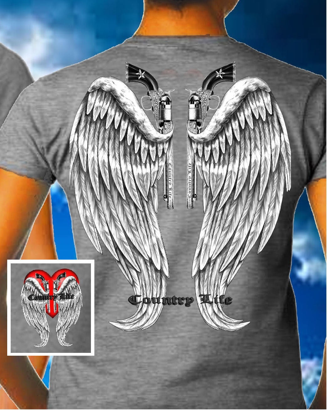 Country Life Outfitters Gray Wings Guns Vintage Unisex Bright T Shirt - SimplyCuteTees