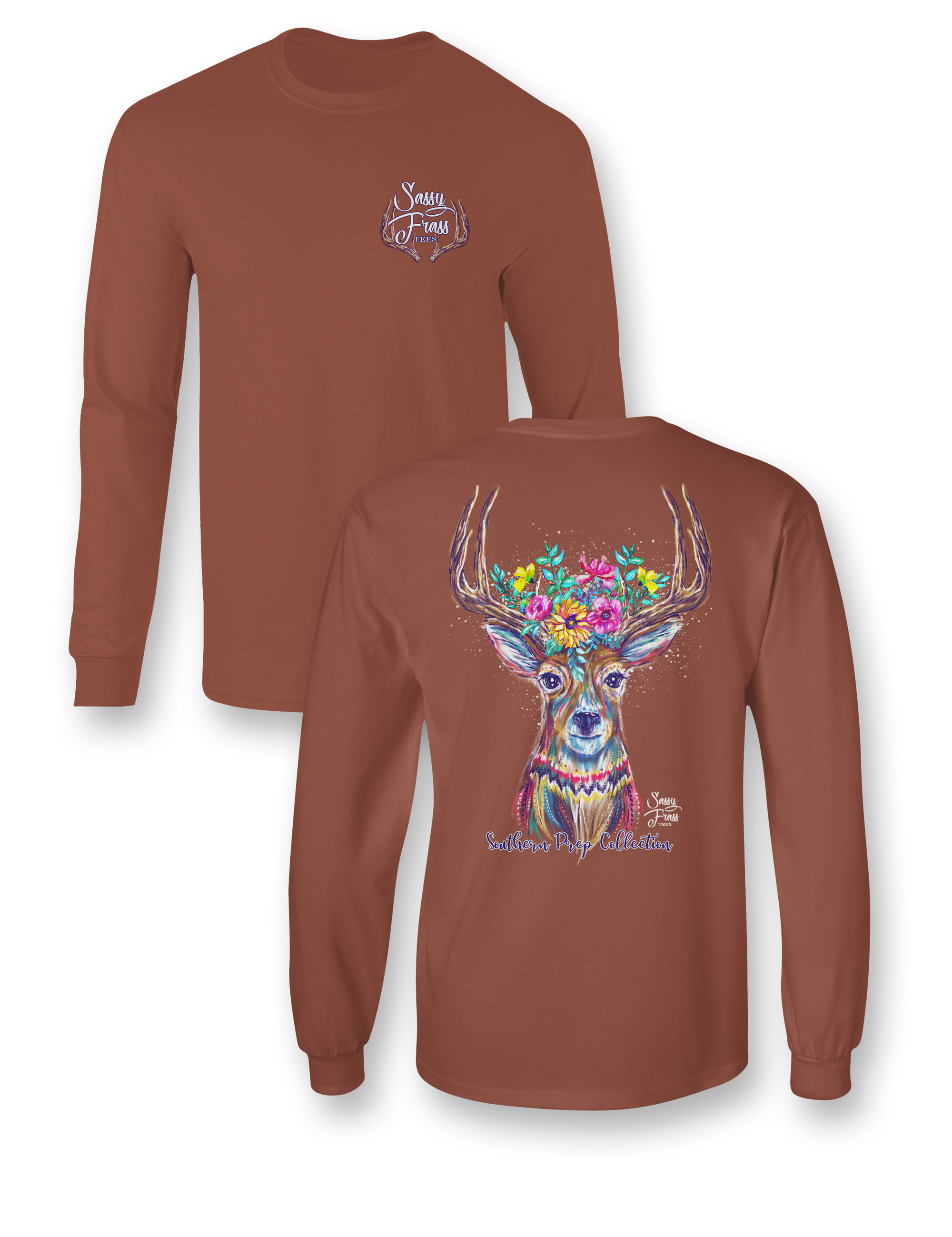 Sassy Frass Woodland Preppy Deer Antlers Flowers Comfort Colors Girlie Long Sleeves Bright T Shirt